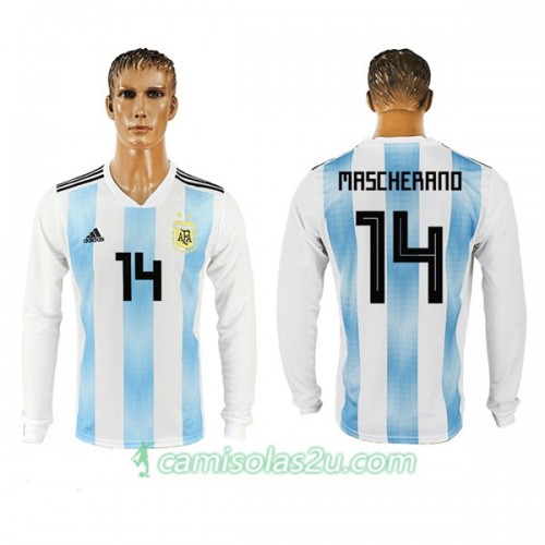Camisolas de Futebol Argentina Mascherano 14 Equipamento Principal Copa do Mundo 2018 Manga Comprida Camisolas de Futebol Argentina Mascherano 14 Equipamento Principal Copa do Mundo 2018 Manga Comprida